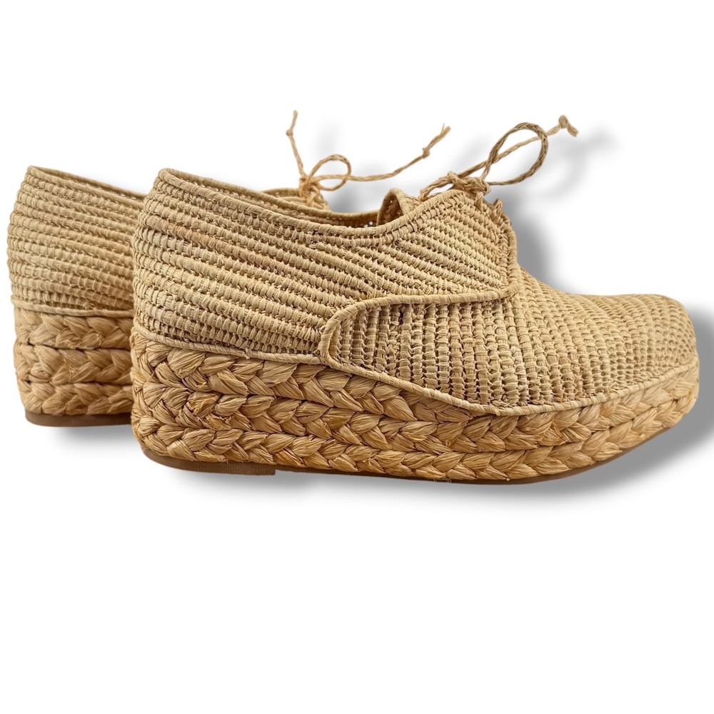 Robert Clergerie Pinto Raffia Platform Espadrille Shoes 7-7.5 Natural Wedge - Picture 3 of 8